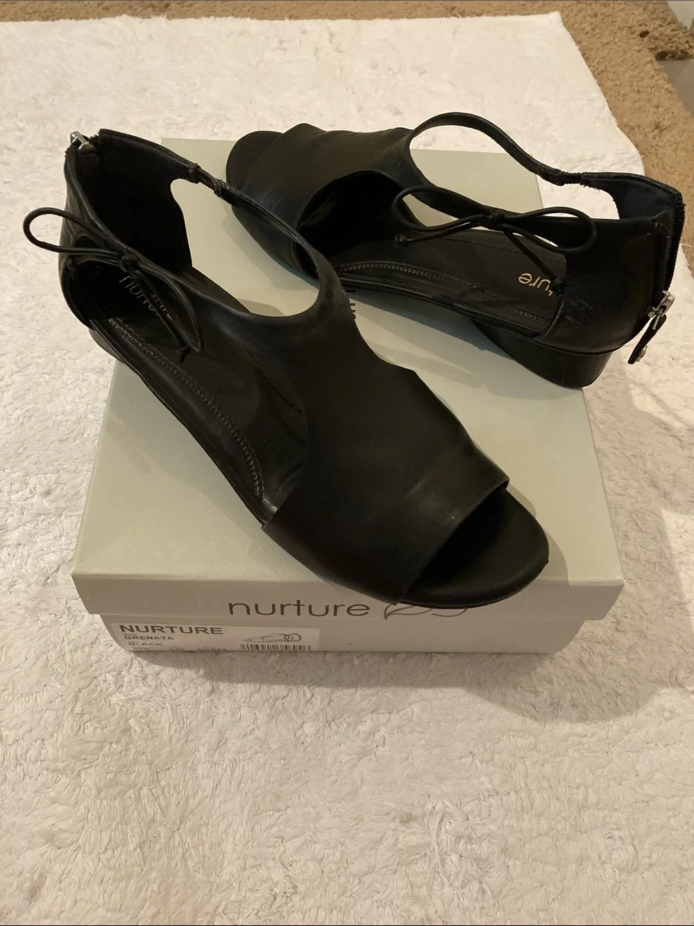 New! In Box! Nurture Black Open-Toe Slingback Leather Sandals.